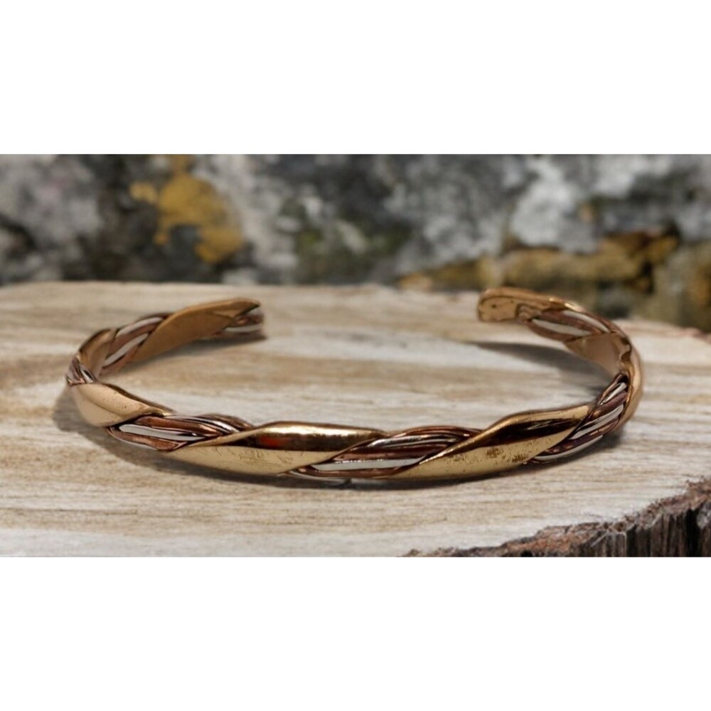 Sergio Lub Cuff  Magnet Silver Copper & Brass Caduceus Bangle Signed Bracelet